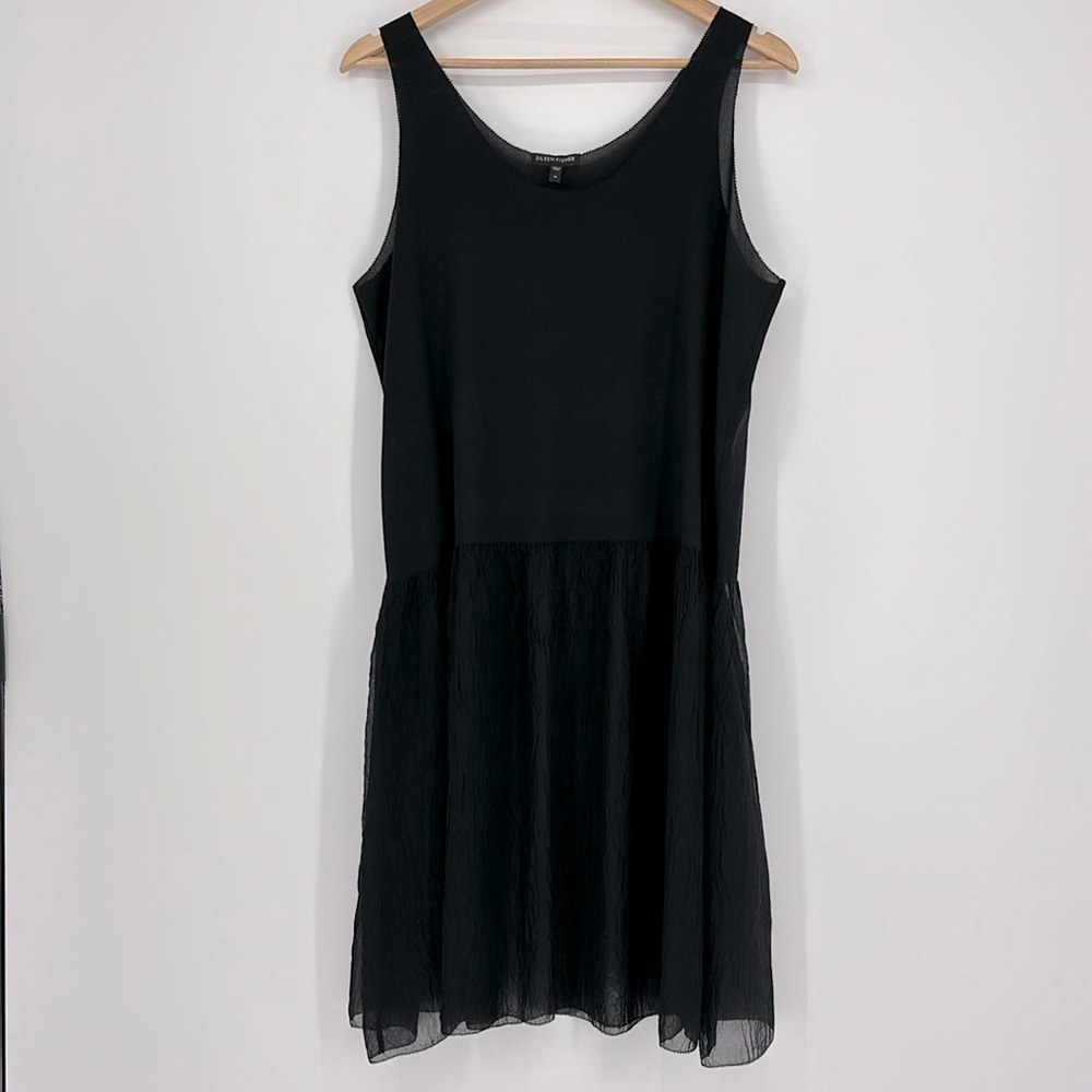 Eileen Fisher Silk Chiffon Sleeveless Black Dress Women’s Size Medium